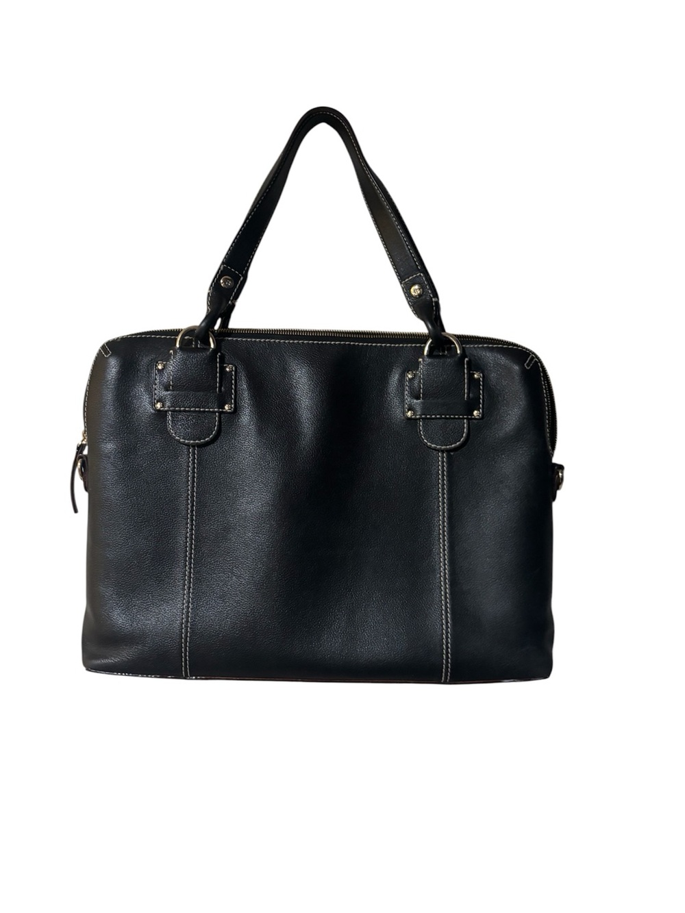 Kate Spade Classic Black Leather Laptop Bag with Contrast Stitching